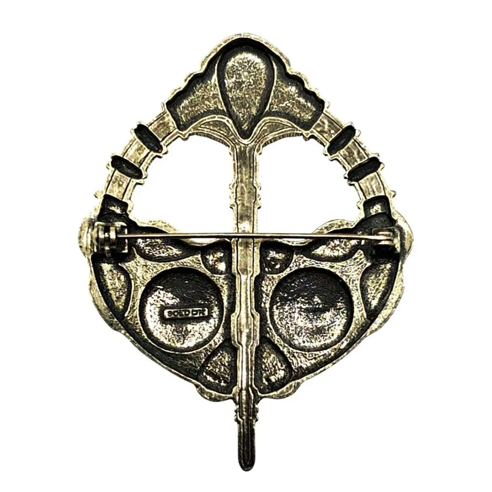 Sol Dor Art Glass Brooch Celtic Irish Rhinestone Pin Signed Costume Jewelry Vint